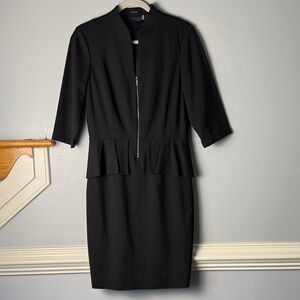Abie Zip front Elie Tahari Black Peplum Sheath Dress with Zip Front